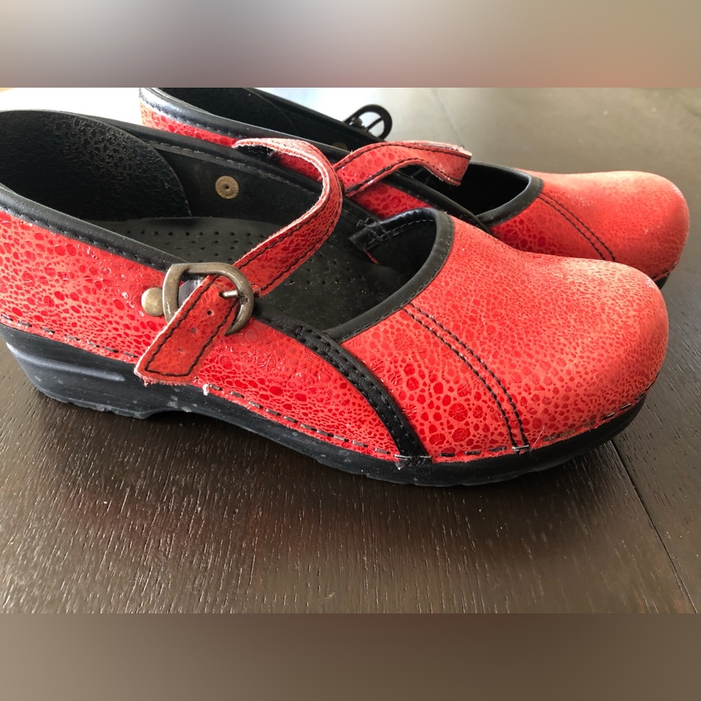 Never worn red pebbled leather Sanita (39) Mary Jane clogs!